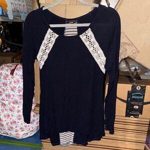 Women's Navy Lace Detail Top